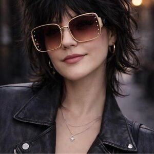 True Religion Rhinestone Oversized Sunglasses Gold Brown Gradient